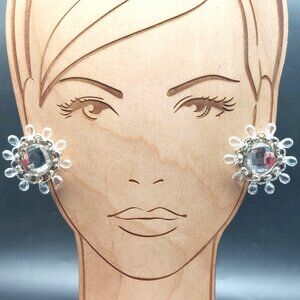 Stunning Vintage Gianni Verducci Clip-On Earrings with Large Crystal Center